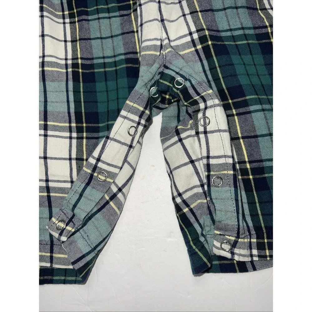 Ralph Lauren Green Navy White Plaid Baby Boys 6-12 Month Button Romper Preppy